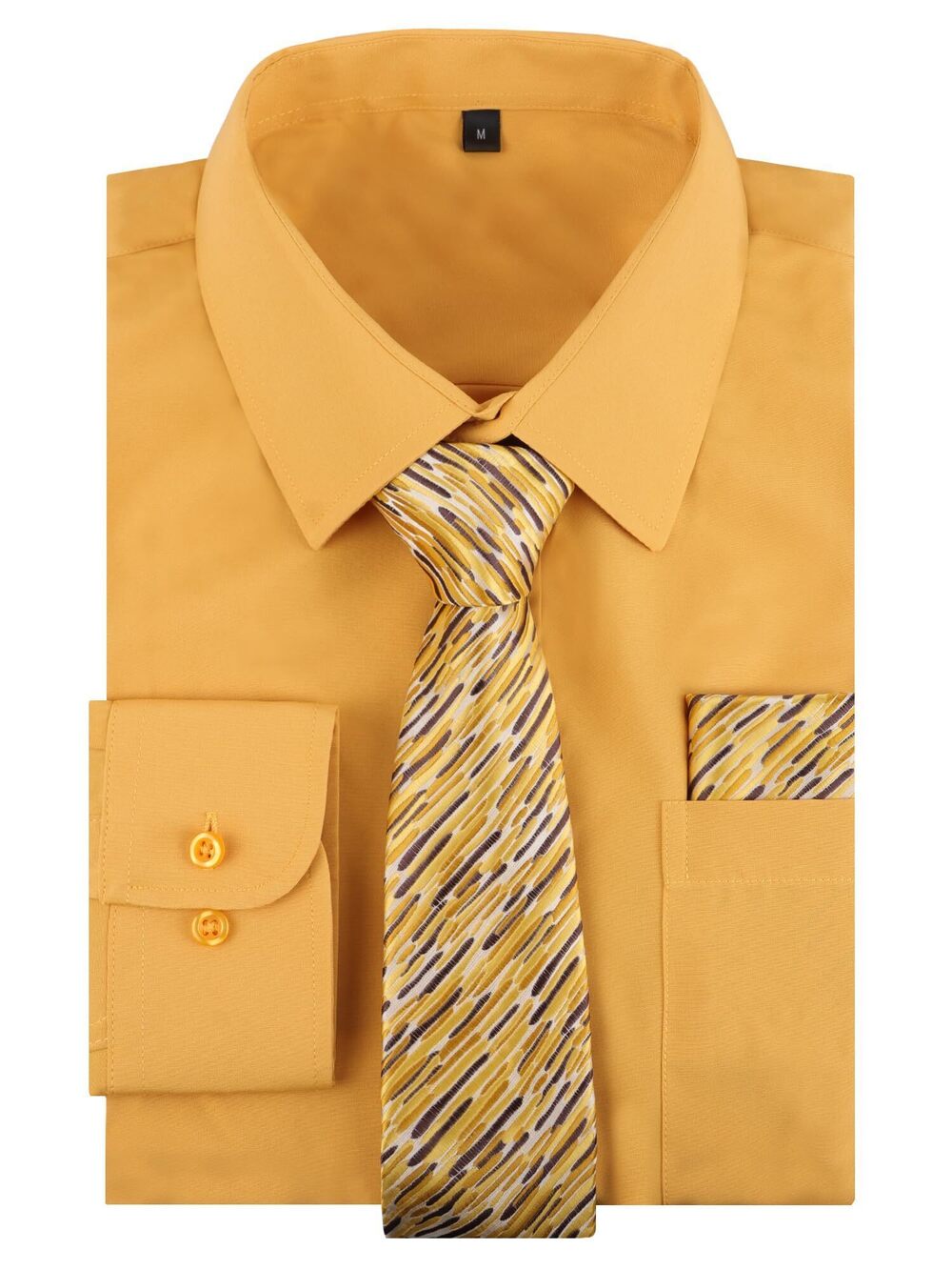 6130 Dress Shirt with Tie Pocket Square Set Classic Long Sleeve Shirts